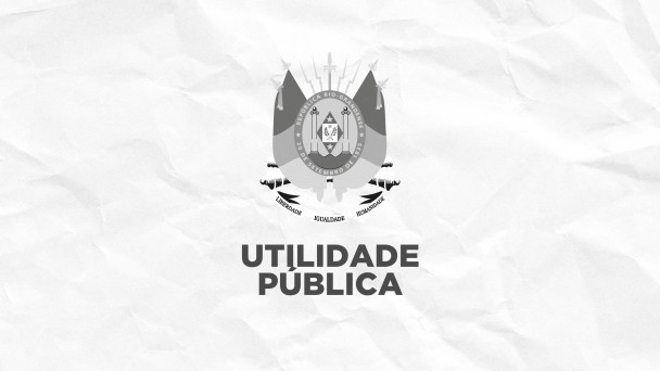 Fundo branco texturizado. No centro, o bras&atilde;o do Rio Grande do Sul, com os dizeres "utilidade p&uacute;blica" logo abaixo